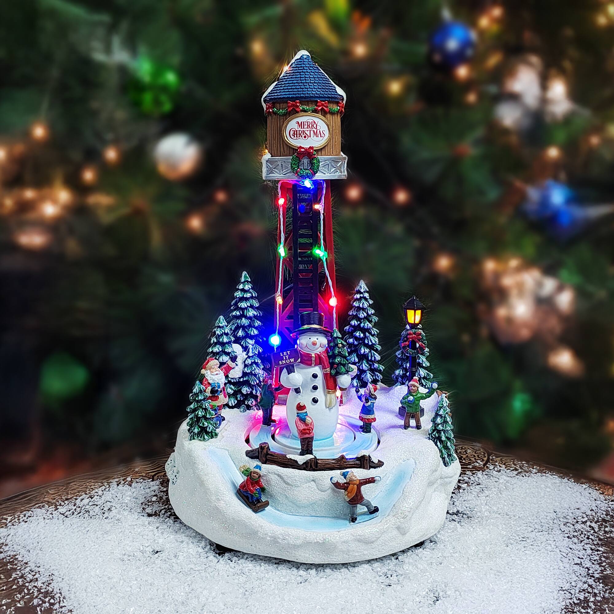 Moments in Time 13.58”H Animated Merry Christmas Water Tower
